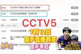 7月12日，美国大满贯国乒直播有变，国乒争冠！附CCTV节目表！