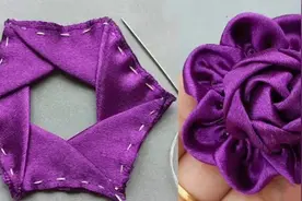 碎布块别扔，剪成4厘米正方形，对折缝合下，变身漂亮花朵