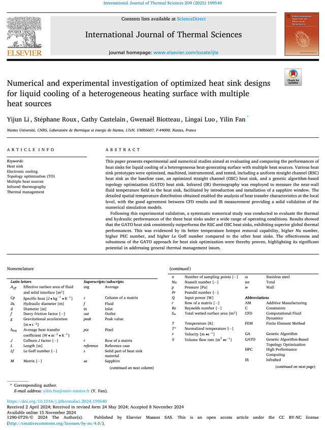 散热器优化（法国南特大学多热源非均匀受热面液体冷却优化散热器设计的数值和实验研究）