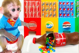 小猴子邦邦挑战四种口味的彩虹汽水，和美味的巧克力m豆！