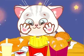 小猫咪的美食时刻，偷吃薯条和大汉堡，吃饭的样子也太可爱了吧