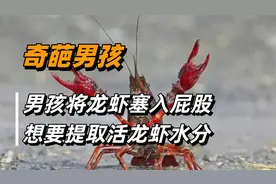浙江一14岁男孩把活龙虾塞进屁股，称想把小龙虾变成龙虾干。视频封面
