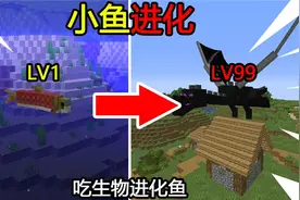 我的世界：小鱼进化！每吃一些生物进化一次！如何吃掉巨型鸡哥！