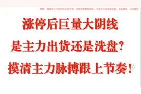 涨停后巨量大阴线，是主力出货还是洗盘？摸清主力脉搏跟上节奏！视频封面