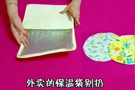 外卖的保温袋别扔！碎布头裁个圆简单一缝，放在家里养眼又实用！