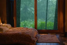 大雨落下，适合睡眠的天气，在温馨小屋里，听着雨声入睡吧视频封面