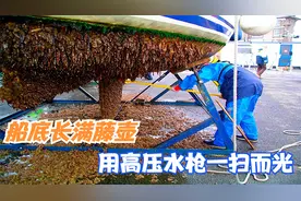 被藤壶吸附满满当当的船底，高压水枪一扫而光，过程真是太解压！视频封面