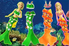 趣味卡通玩具 用橡皮泥给芭比娃娃做漂亮的美人鱼衣服 太好看啦
