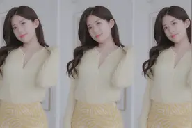 seoyoon小姐姐日常穿搭分享~上班日常黄色短裙搭配米黄色上衣视频封面