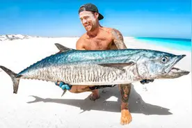 国外土豪杰克赶海，太平洋深处小岛抓五十斤大鲅鱼，接近一米五长