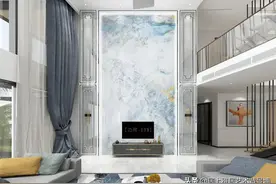 自建别墅复式中空挑高背景墙这样设计沉稳大气，不易过时图片