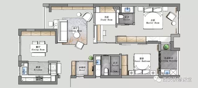 130㎡四室变两室，还有书房和储物间