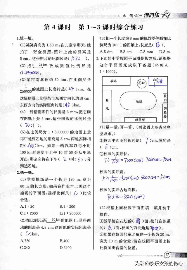 六年级下册数学课时练答案（第41页—第50页）