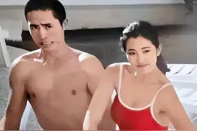 1988年，38岁张艺谋和23岁巩俐泳池边的照片，滑稽可笑而反差强烈图片