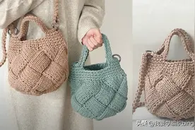背上自己钩的包包出街，大编格纹包编织教程，颜值在线别具一格图片