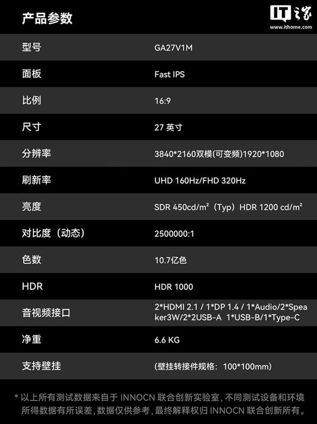 2599元联合创新推出27英寸显示器“GA27V1M”