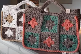 简单的方片就能钩出漂亮包包，拼花手拎包教程，简约大气又有范儿图片