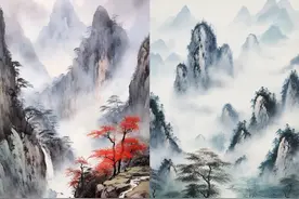 AI绘画高山流水，绘出一幅令人心醉神迷的山水画！图片