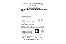 「福建中考模拟数学」福建省泉州市2022年初三质检数学试卷二图片