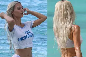 金卡戴珊海滩度假，被指屁股太大穿坏梦露裙，毁了美国“国宝”？图片