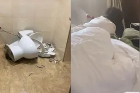 女子宾馆蹲坏马桶，朋友拍下搞笑视频图片