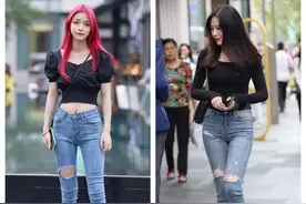 被广州街拍女生惊艳！“T恤+牛仔裤”个性时尚，这次没人吐槽了吧图片