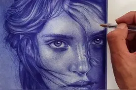 他的圆珠笔画足够“封神”，画出的超写实女孩，把人看呆了图片