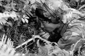 1985年，越军女兵持枪与隐蔽的解放军侦察兵擦身而过，却毫无察觉图片