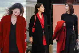 “黑+红”喜庆又大气，普通人不出错的过节穿搭！图片