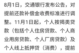 交通银行提前还房贷，还需要客户支付还款补偿金1%图片