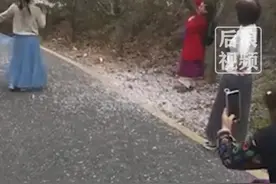 4位大妈公园狂摇樱花树拍视频，网友：人美行为太丑图片