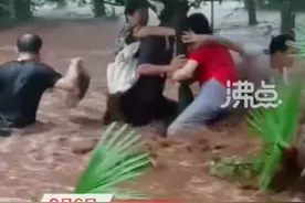 重庆一景区突发山洪，多名游客水中抱树求救，当事人：几分钟水就涨起来了，村民拉着竹子和树木救人图片