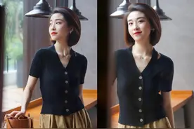 三四十岁的女人夏季咋穿？试试“针织衫+过膝半裙”，温柔又知性图片