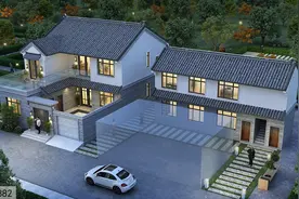27×15米二层中式小院，“L”型宅基地也能建成好房子图片