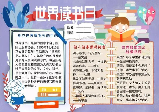 手抄报（读书类文字版）