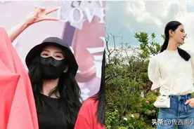 刘诗诗黑色T恤、搭配深色丹宁宽裤脚踩小白鞋被街头偷拍图片