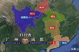 Z122次列车运行线路图：广州开往四川成都，全程2414公里图片