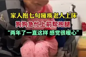家人抱七旬瘫痪老人上床，狗狗急忙上前帮抱腿，“两年了一直这样，感觉很暖心”图片