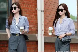 穿阔腿裤，上衣究竟“塞裤腰”还是“不塞裤腰”好？看完你就懂了图片