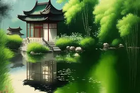 绿树浓荫夏日长，楼台倒影入池塘。-画出来的唐诗-AI绘画图片