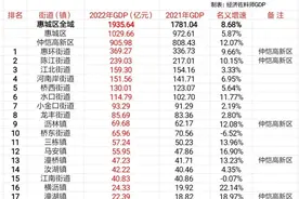 惠州市惠城区18个街镇2022年GDP排名，仲恺高新区2个街道位居前二图片