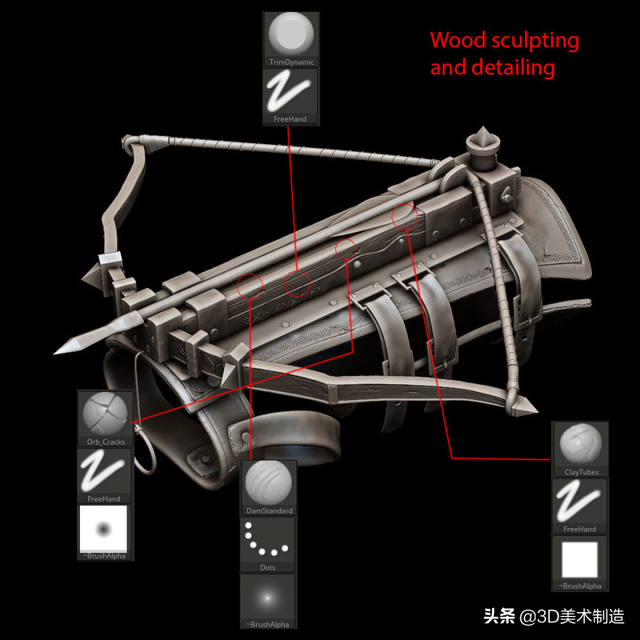 「游戏建模模型制作全流程」ZBrush武器模型制作：弩