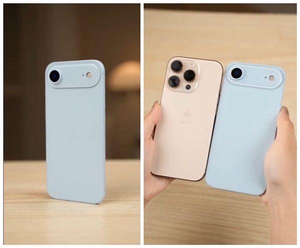 苹果新iPhone 17 Air机模上手：天蓝色 + 超薄设计