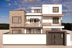 农村自建房丨14m×10m三层撞色系现代别墅案例分享，造型简约大气图片