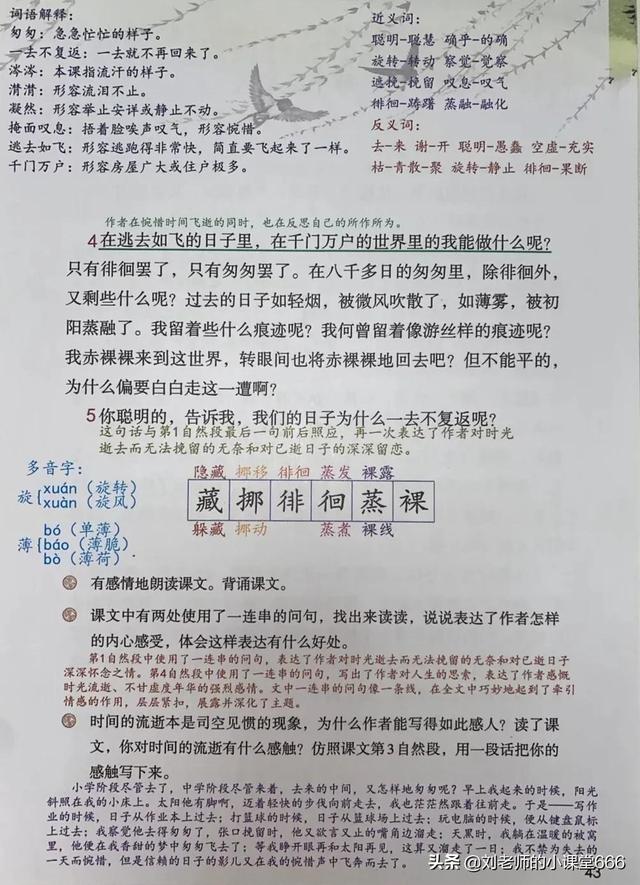煎熬的近义词（六年级语文下册第8课《匆匆》课堂笔记及课文知识点）