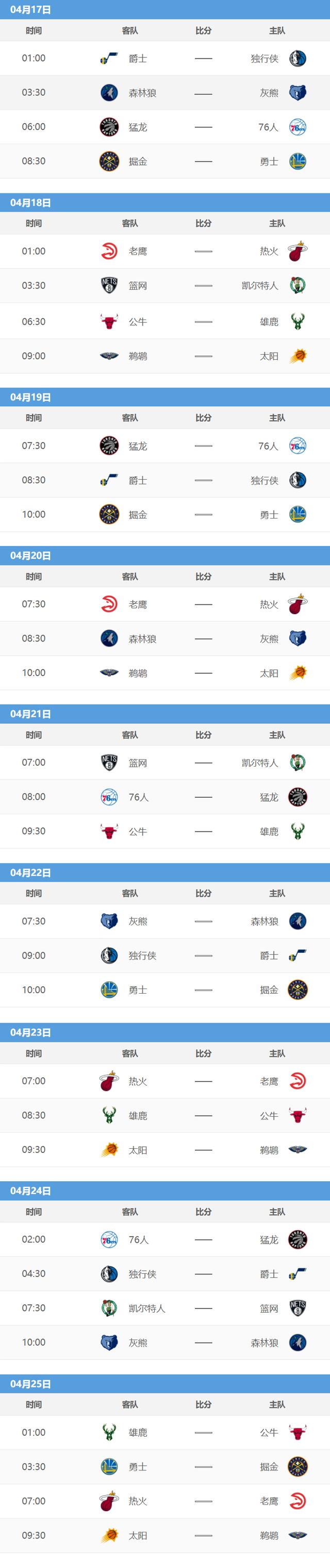 2022年2021-22赛季NBA季后赛对阵图 赛程时间表出炉