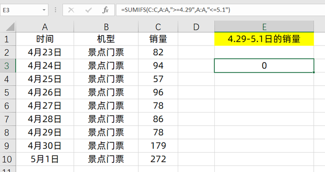 碰到时间条件，Sumifs函数公式，3种用法