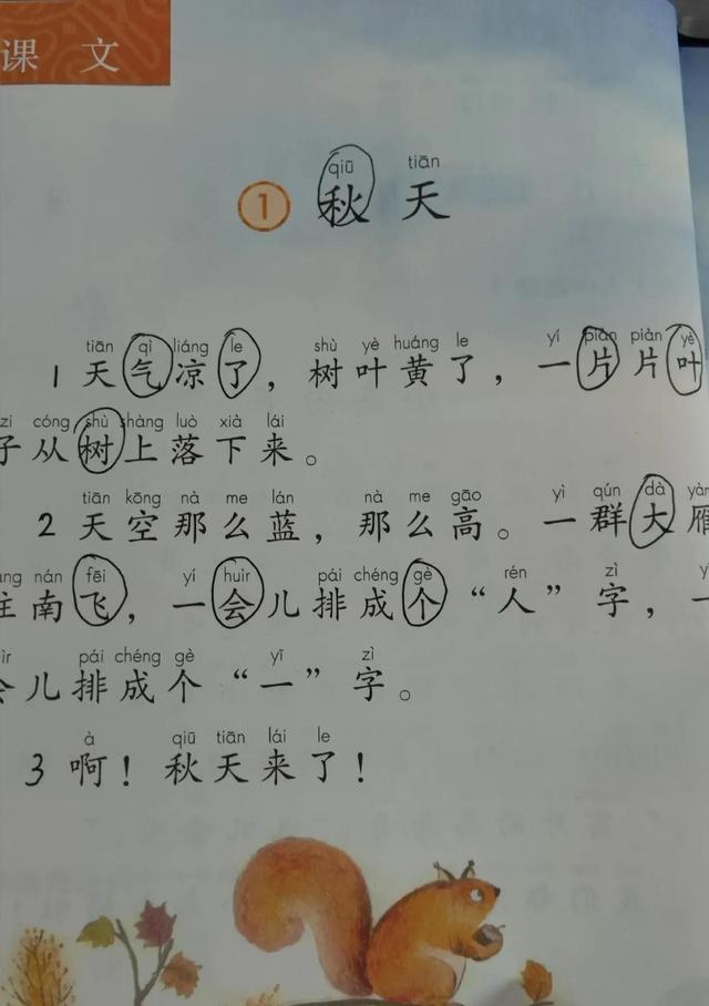 一年级上册知识太多,你家孩子上到第几课来了?《秋天》