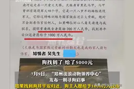 男子悬赏1000万寻狗，知情人称狗找到了只给了5000，律师：狗主人或涉传播虚假信息罪图片