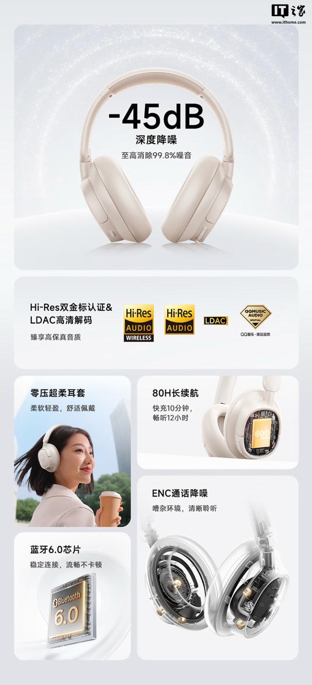 倍思推出BH1头戴式蓝牙耳机：-45dB降噪、Hi Res金标，249元